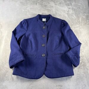 Y2K Vintage 2004 Halogen Statement Blazer Jacket L Blue Mock Neck Textured
